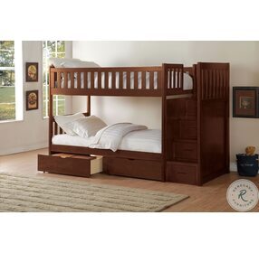 Rowe Dark Cherry Twin Over Twin Step Bunk Bed with Storage Boxes