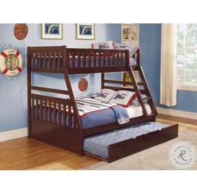 Rowe Dark Cherry Twin Over Full Bunk Bed with Twin Trundle