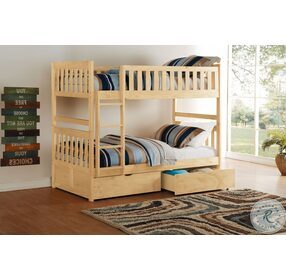 Bartly Natural Pine Twin Over Twin Bunk Bed With Storage Boxes