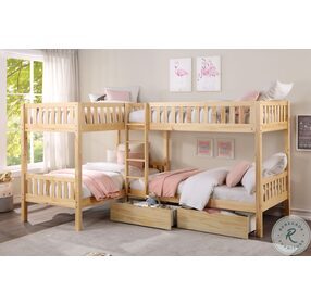 Bartly Natural Pine Twin Corner Bunk Bed With Storage Boxes