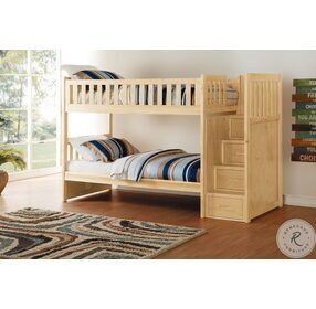 Bartly Natural Pine Twin Over Twin Bunk Bed with Storage