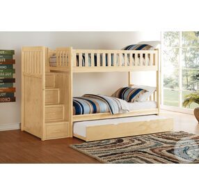 Bartly Natural Pine Twin Bunk Bed With Reversible Step Storage And Twin Trundle