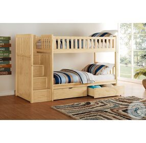 Bartly Natural Pine Twin Bunk Bed With Reversible Step Storage And Storage Boxes