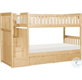 Bartly Natural Pine Youth Bunk Bedroom Set With Reversible Step Storage And Storage Boxes