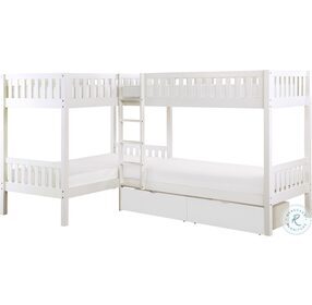 Galen White Youth Corner Bunk Bedroom Set With Storage Boxes