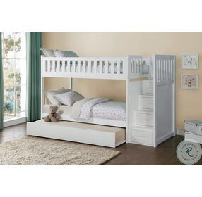 Galen White Twin Over Twin Step Bunk Bed with Twin Trundle