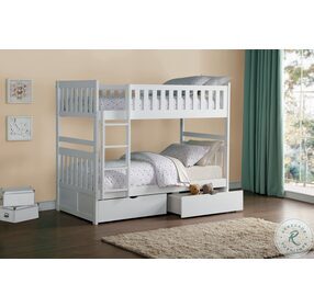 Galen White Twin Over Twin Bunk Bed With Storage Boxes