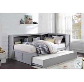 Orion Gray Twin Bookcase Corner Bed With Twin Trundle