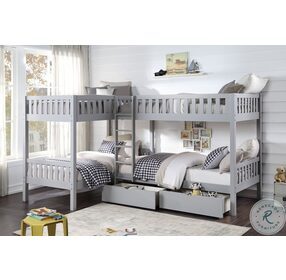 Orion Gray Twin Corner Bunk Bed With Storage Boxes