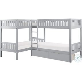 Orion Gray Youth Corner Bunk Bedroom Set With Storage Boxes
