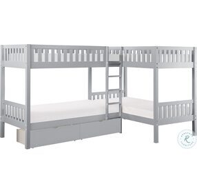 Orion Gray Youth Corner Bunk Bedroom Set With Storage Boxes