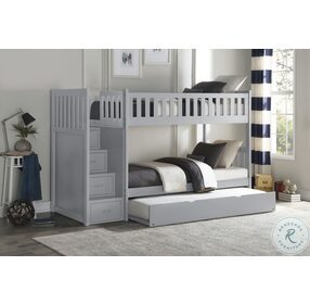 Orion Gray Twin Bunk Bed With Reversible Step Storage And Twin Trundle