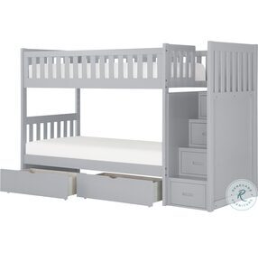 Orion Gray Youth Bunk Bedroom Set With Reversible Step Storage And Storage Boxes