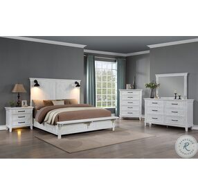 Farmhouse Distressed White King Panel Bed with Bench Footboard