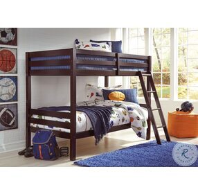 Halanton Dark Brown Twin Over Twin Bunk Bed with Ladder