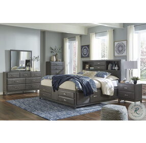 Caitbrook Gray King Bookcase Storage Panel Bed
