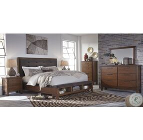 Ralene Dark Brown King Upholstered Storage Panel Bed