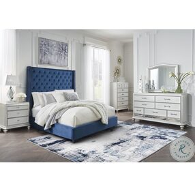 Coralayne Blue Queen Upholstered Panel Bed