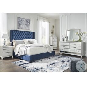 Coralayne Blue King Upholstered Panel Bed