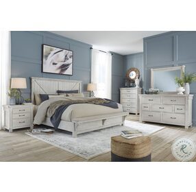 Brashland White Queen Panel Bed with Bench Footboard
