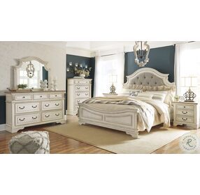Realyn Chipped White California King Upholstered Panel Bed