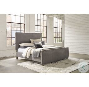 Krystanza Weathered Gray Upholstered King Panel Bed