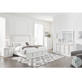 Chalanna White Lacquer California King Upholstered Panel Storage Bed