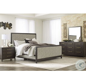 Burkhaus Brown And Beige King Upholstered Panel Bed