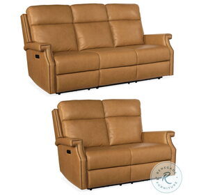 Vaughn Soft Butterscotch Leather Zero Gravity Reclining Sofa with Power Headrest
