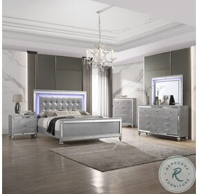 Valentino Silver Queen Upholstered Panel Bed