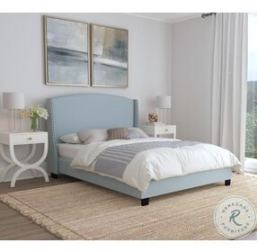 All In One Light Blue Shelter Queen Upholstered Panel Bed