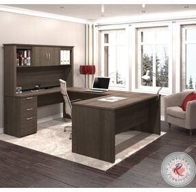 Logan Antigua 66" U Shaped Executive Office Desk With Pedestal And Hutch