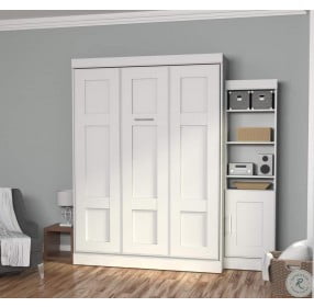 Edge White Queen Wall Bed with One 21" Storage Unit And Door