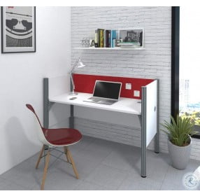 Pro-Biz 43" White Simple Workstation with Red Tack Board