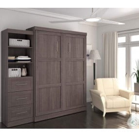 Pur Bark Grey 90" Queen Murphy Bed and Shelving Unit with Drawers