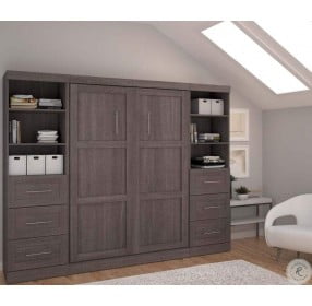 Pur Bark Grey 109" Full Murphy Bed and 2 Shelving Units with Drawers