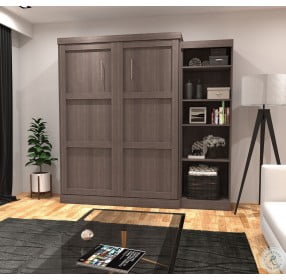 Pur Bark Grey 90" Queen Murphy Bed with Shelving Unit
