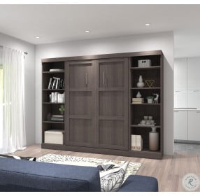 Pur Bark Grey 109" Full Murphy Bed with 2 Shelving Units