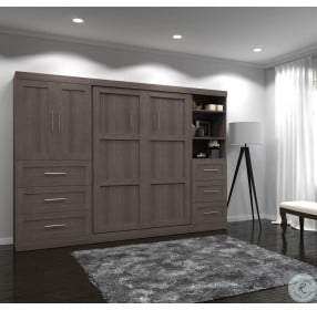 Pur Bark Grey 120" Full Murphy Bed with Open and Concealed Storage