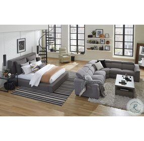 Heavenly Flax Charcoal Queen Upholstered Platform Bed