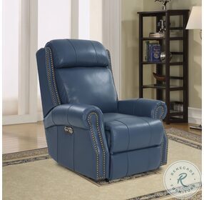 Blair Marisol Blue Leather Big & Tall Power Recliner with Power Headrest