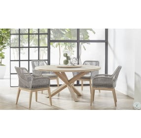 Boca Gray Teak 63" Round Outdoor Dining Table with Lazy Susan