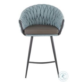 Braided Matisse Black Metal With Grey Faux Leather And Blue Fabric Counter Height Stool