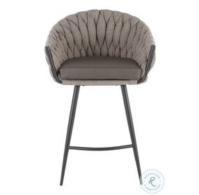 Braided Matisse Black Metal With Grey Faux Leather And Fabric Counter Height Stool