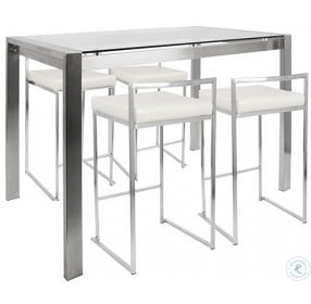 Fuji Stainless Steel And White 5 Piece Counter Height Dining Set
