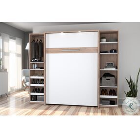 Cielo Rustic Brown And White 98" Full Murphy Bed With 2 Storage Cabinets