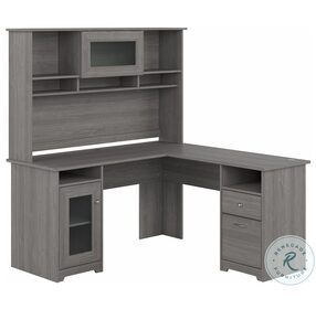 Cabot Modern Gray 60" L Shaped Computer Home Office Set with Hutch