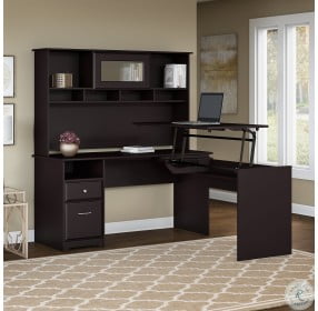 Cabot Espresso Oak Rectangular Sit To Stand Desk with Hutch