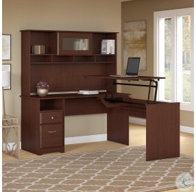 Cabot Harvest Cherry Rectangular Sit To Stand Desk with Hutch