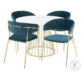Canary Gold Metal White Wood And Teal Velvet Tania Dining Set